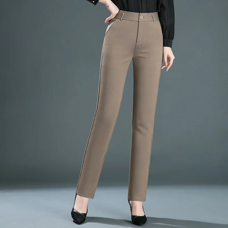 Stretch High Waist Trousers Womens Fashion Casual Pants Black Khaki Navy Blue Slacks Women Pantalones 250421