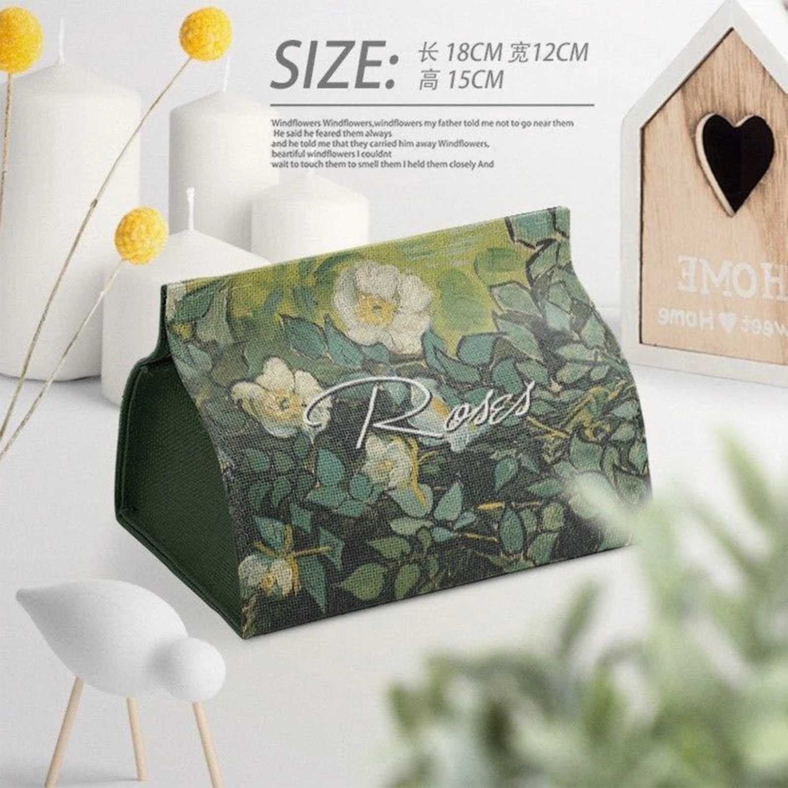 Leather Tissue Holder Oil Painting Tissue Box Bedroom Kitchen Storage Box Napkin Holder For Home Office Desk DecorationM251124