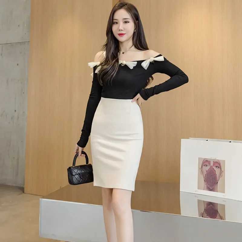 Oversized Womens Office Pencil Skirts 2025 Elegant Fashion Autumn High Wiast Black Skirt Korean Style Winter Tight Skirt M250424