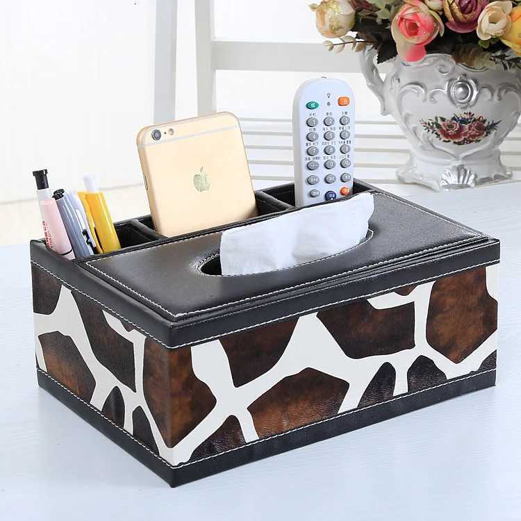 European leather extraction tissue box household living room storage box remote control multi-function storage tissue boxM251124