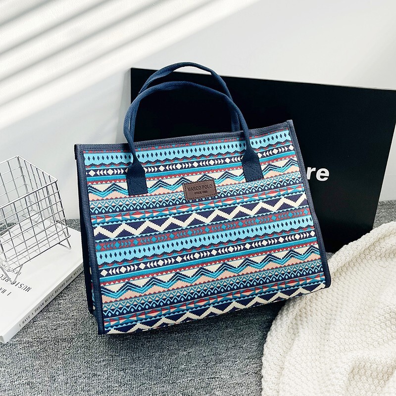 Vintage Ethnic Style Large Capacity Canvas Tote Bag Fashionable And Simple Commuting Shoulder Bag New Work Play Handbag