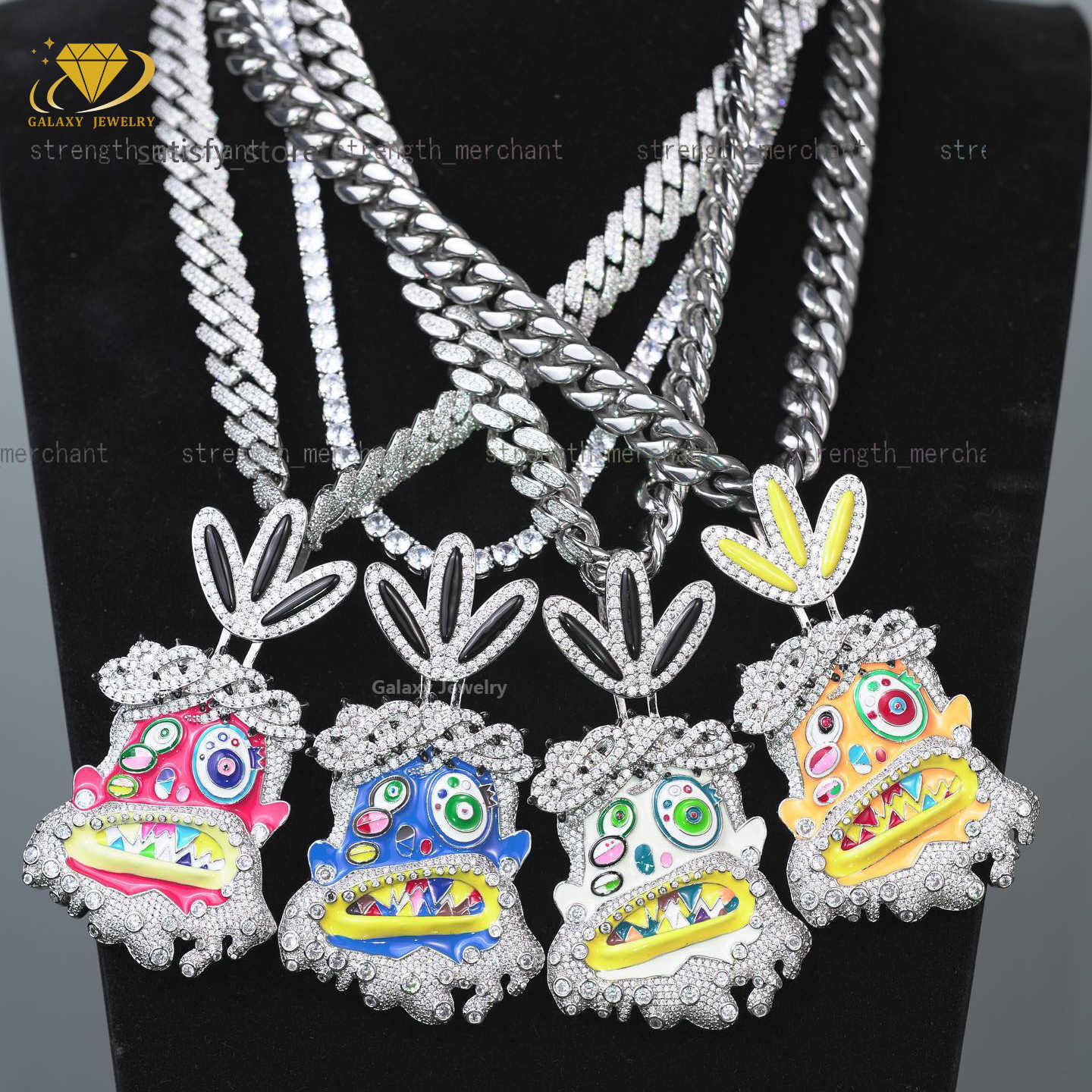 Hiphop Cartoon Men New Design Jesus Head Charms Necklace Pendant Iced Out Moissanite Enamel Colorful 925 Silver Face Pendant
