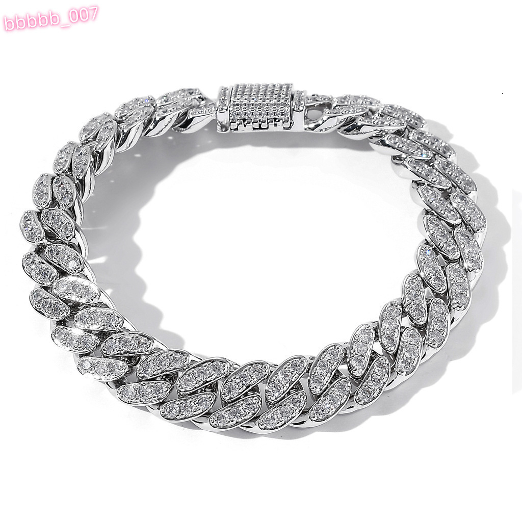 BES 12MM Hip Hop Jewelry Gold Plated Baguette Cuban Chain Cubic Zircon Diamond Prong Miami Iced Out Cuban Bracelet