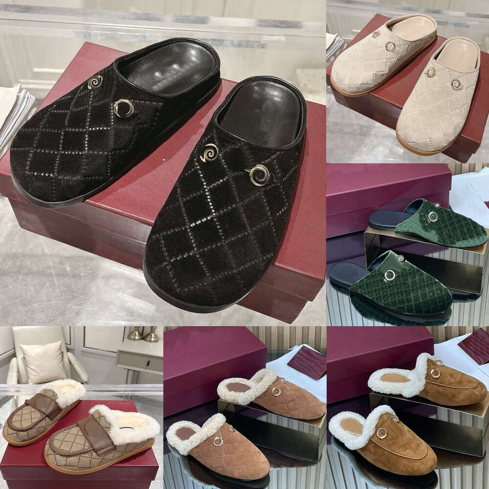 Top Luxury fur slipper Designer shoe mule clog sandal fur slide Top Quality Suede leather Comfort Wool Flat Princetown Slipper mules clogs Woman Slide casual shoes