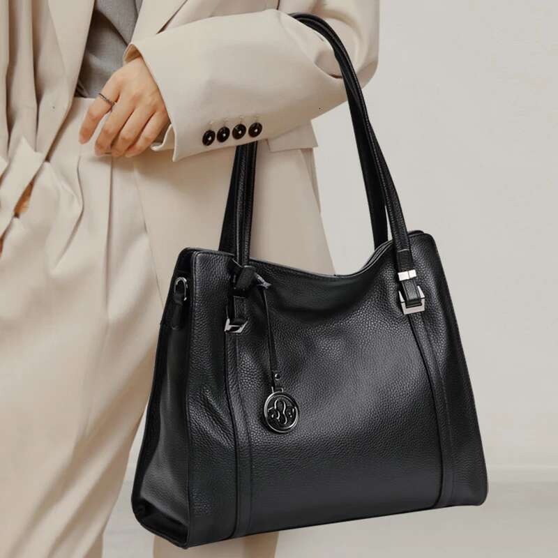 Aidrani Minimalist Genuine Leather Women's Bag Large Capacity Handbag Black Commuter Versatile Cowhide Single Shoulder Crossbody
