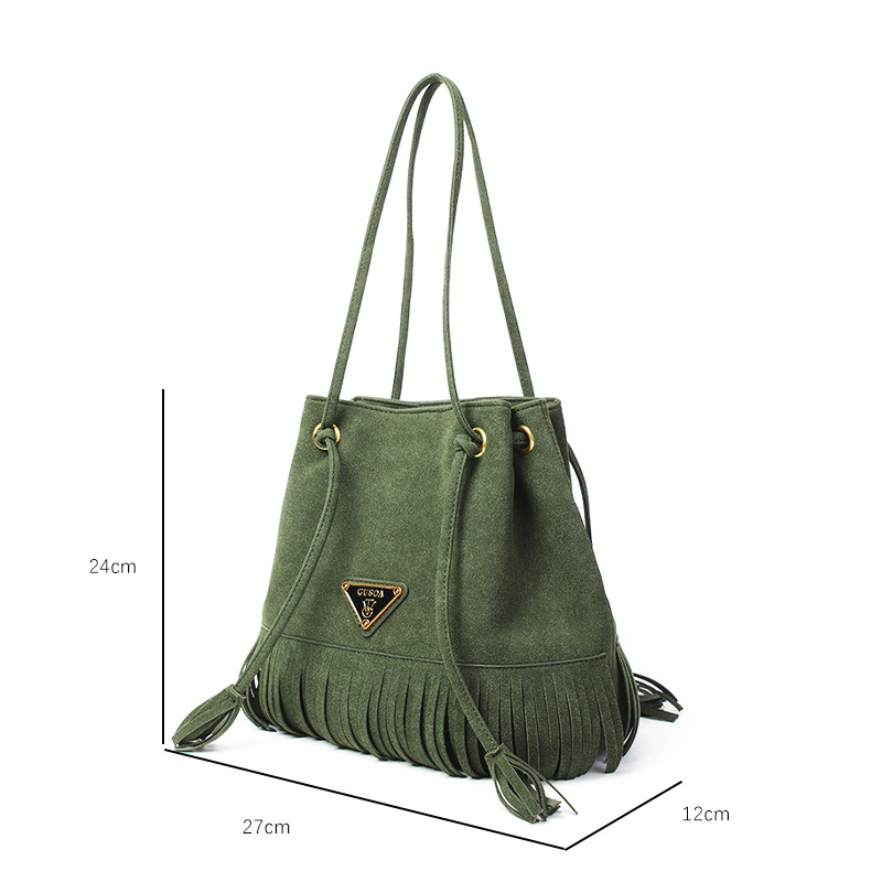 Women's Autumn And Winter New Bag With Niche Design, Tassel Tote Casual, Versatile, High-End, Frosted Leather Shoulder Bag, Trendy