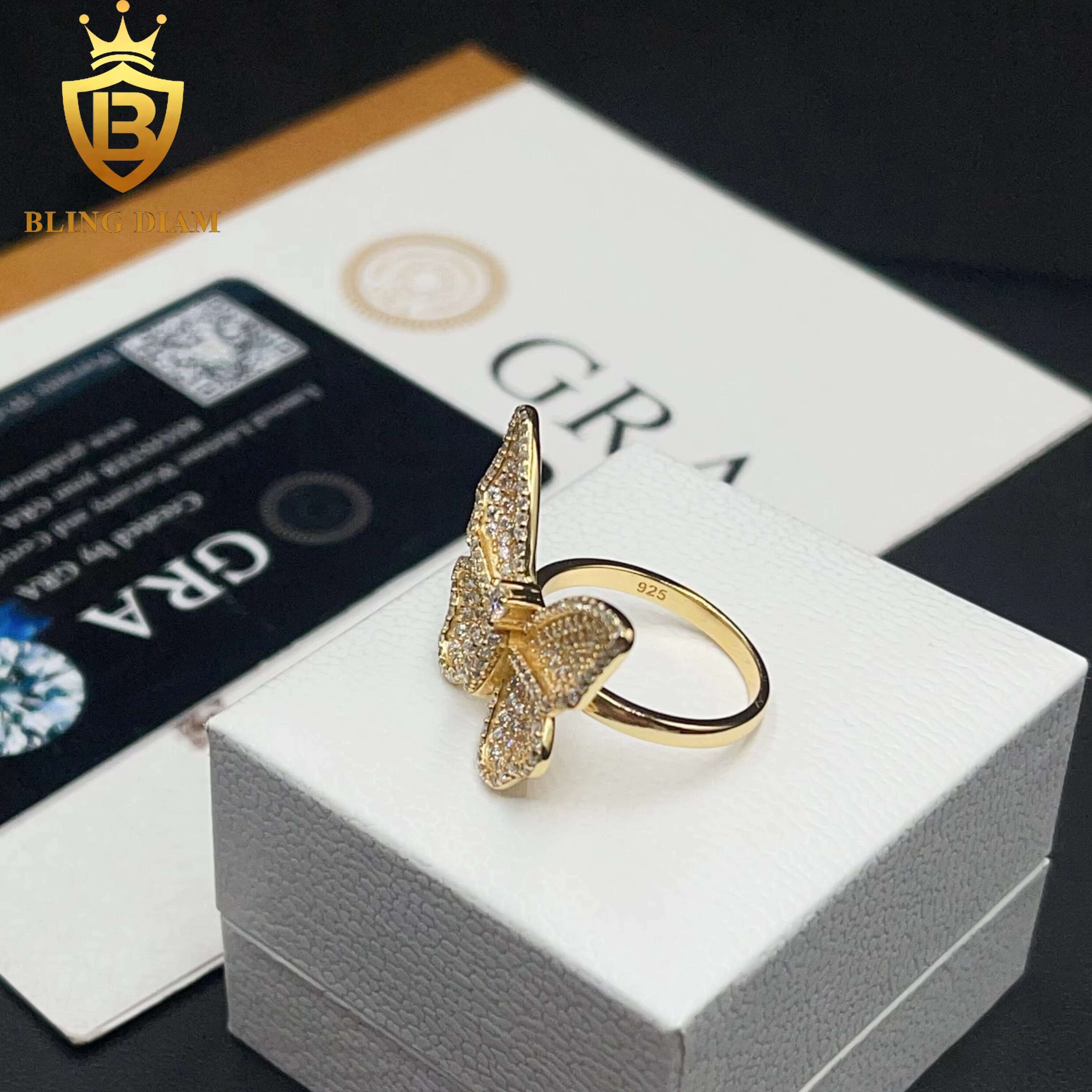 Best Sale Low Price Fine Jewelry 925 Silver VVS Moissanite Diamond Butterfly Rings Gift for Women