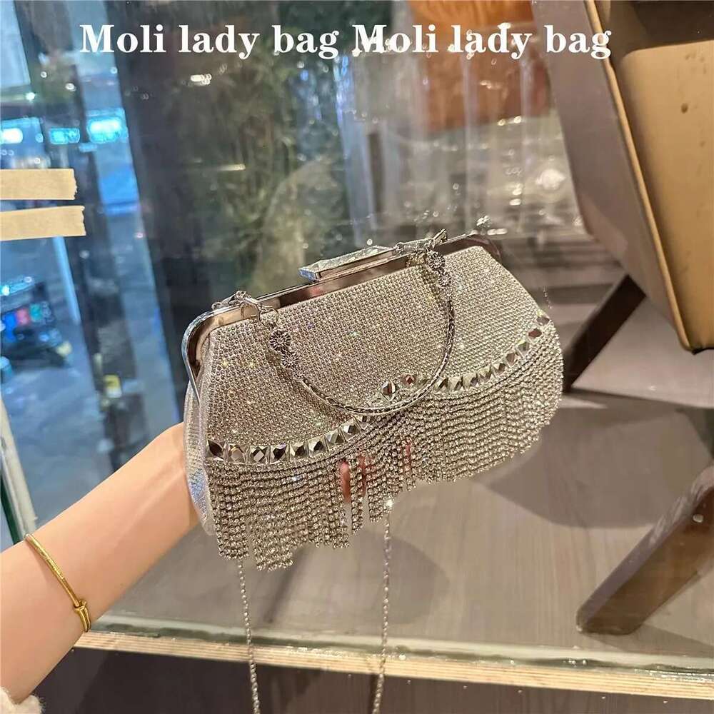 Designer Bag 2025 Glitter Dia Tassel Clutch Purse Wedding Party Banquet Crystal Rhinestones Evening Women Handbag Crossbody Bag Luxury Bag