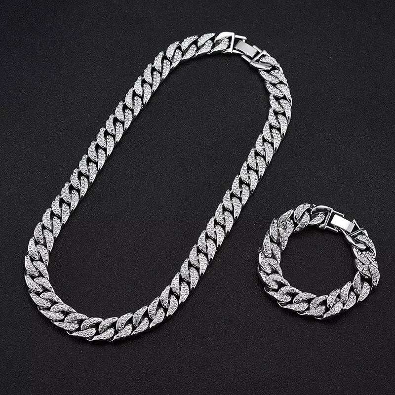 Fashionable Ins Style Cuban Diamonds Chain Hip-Hop Trendy Male Cuban Chain Necklace