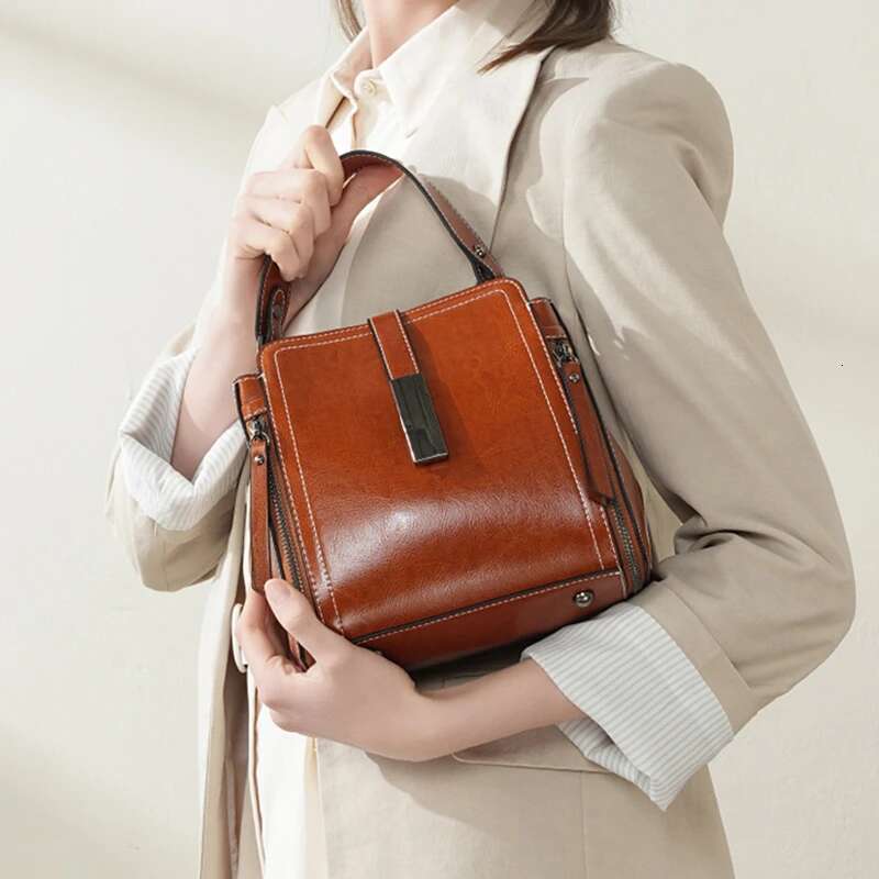 Designer Bag 2025 Burminsa Vintage Genuine Leather Bucket Small Shoulder Crossbody Bags For Women 2025 Designer Top Handle Ladies Handbags Luxury Bag
