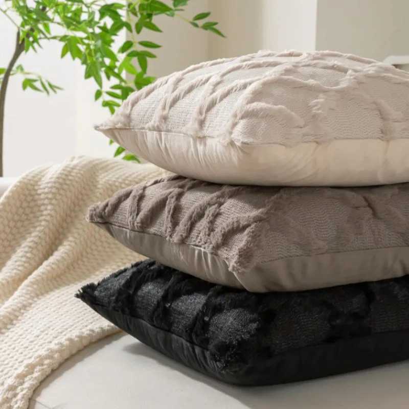 Plush Khaki Throw Pillow Cover Modern Simple Rhombus Jacquard Sofa Gift Pillow Cover Nordic Office Waist Bedside Cushion Car G251124