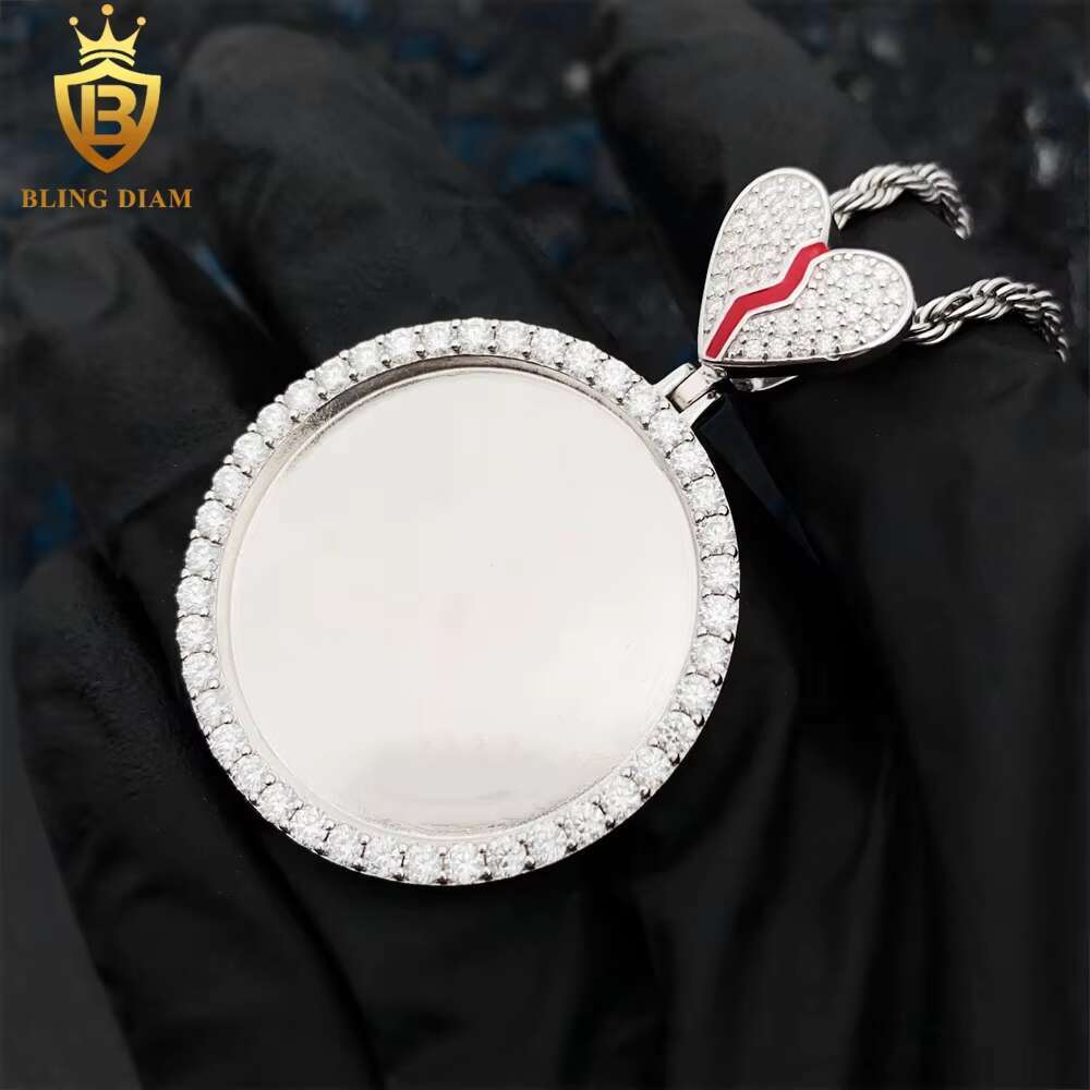 New Design Broken Heart Custom Photo Memory Pendant Bulk Vvs Moissanite 925 Sterling Silver Wholesale