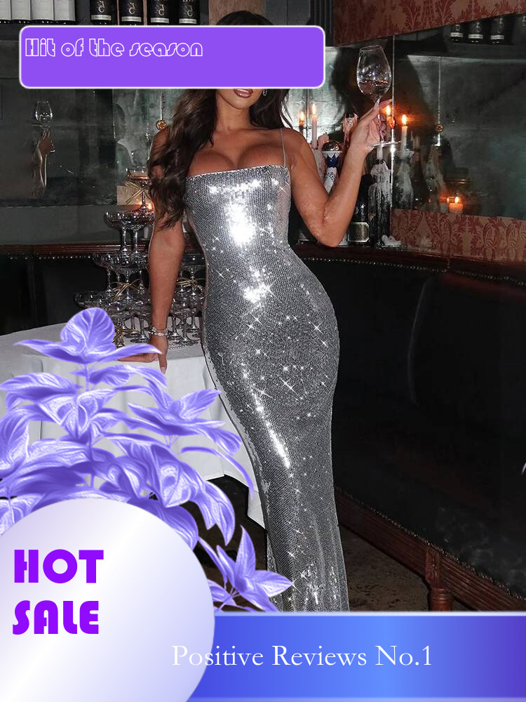 Dongdumaoyi Townlike Sequin Nightclub Sexy Party Dress Women Spaghetti Strap Spring Summer Slim Bodycon Maxi Long Dresses
