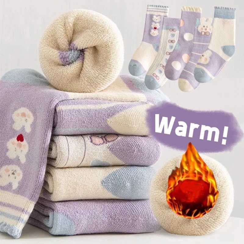 Girls Winter Socks Thick Cotton Warm Socks Little Big Girls Floral Bunny Socks 5 Pairs/bag Baby Calf-length Thermal Terry Socks G251124