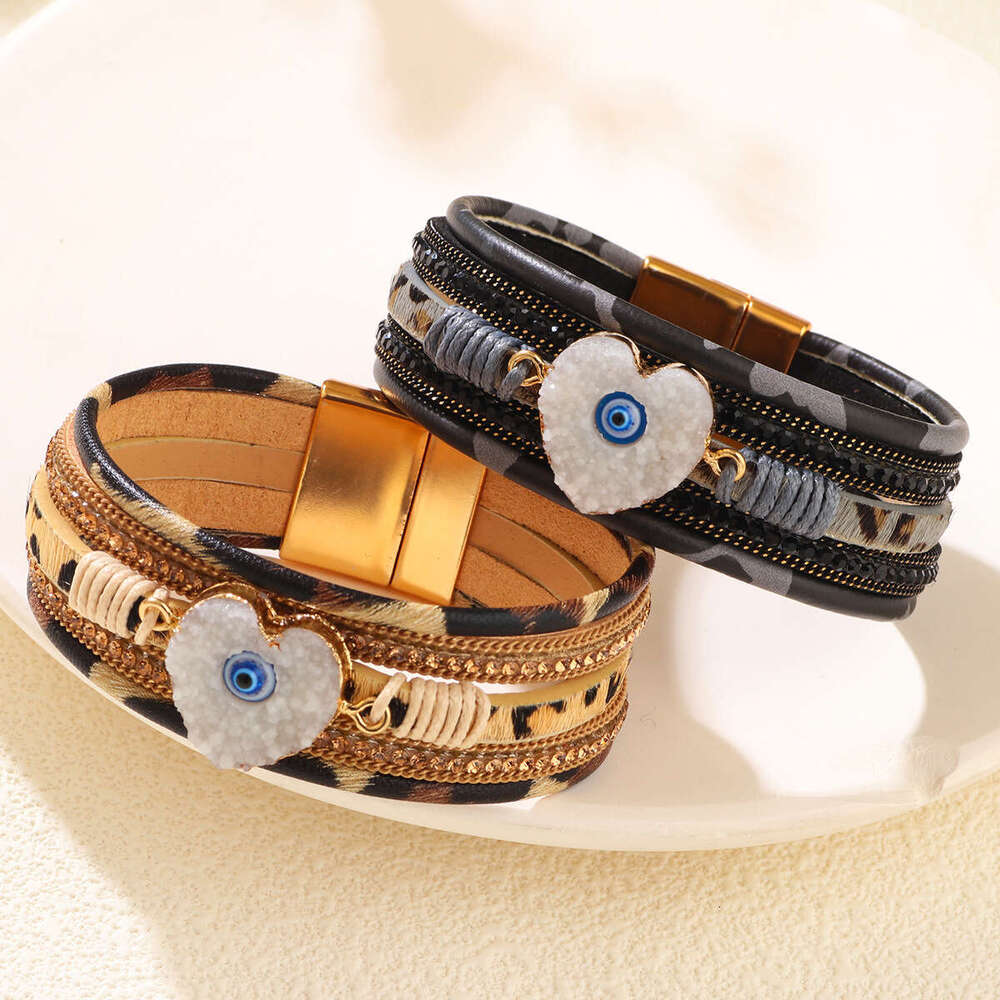 Fashionable New Women's Bohemian Love Dia Magnetic PU Artificial Leather Soft Bracelet