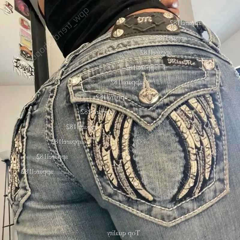 Retro Men's Jeans Miss Me Boots Cut Jeans Womens Y2K New Blue Jeans Embroidered Wing Pocket Hip Hop Harajuku Gothic Wide Pants Strt Wear d5 58 be c9