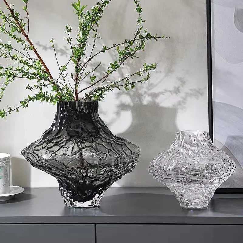 Nordic valley glass vase Denmark canyon living room transparent flower arrangement water care light luxury art vases C251124
