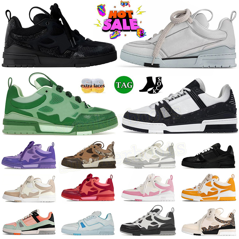 Designer Men Women Skate Sneakers Virgil Trainers Casual Shoes Low Calfskin Leather Black White Green Red Denim Pink Overlays Platform Outdoor Skateboard 36-45