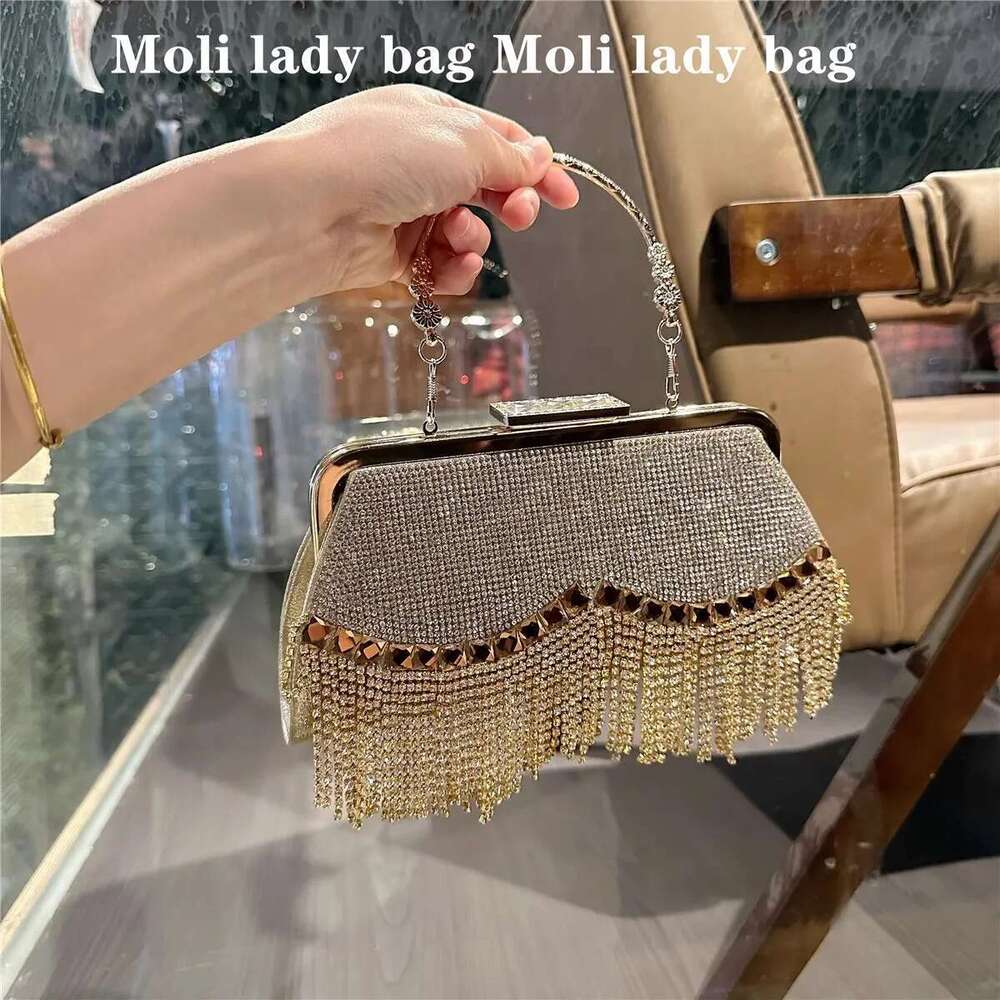 Designer Bag 2025 Glitter Dia Tassel Clutch Purse Wedding Party Banquet Crystal Rhinestones Evening Women Handbag Crossbody Bag Luxury Bag