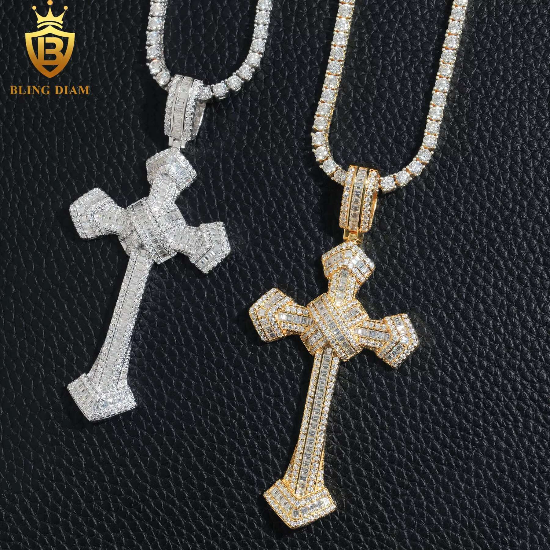 High Quality Hip Hop Jewelry 925 Sterling Silver Iced Out Moissanite Cross Pendant Pass Diamond Tester
