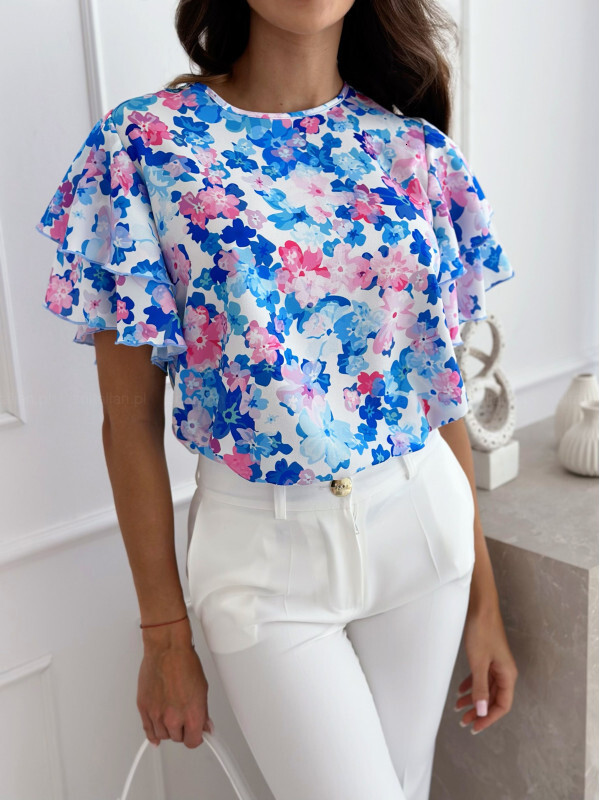2024 new summer printed lotus leaf sleeve round neck simple short sleeved top
