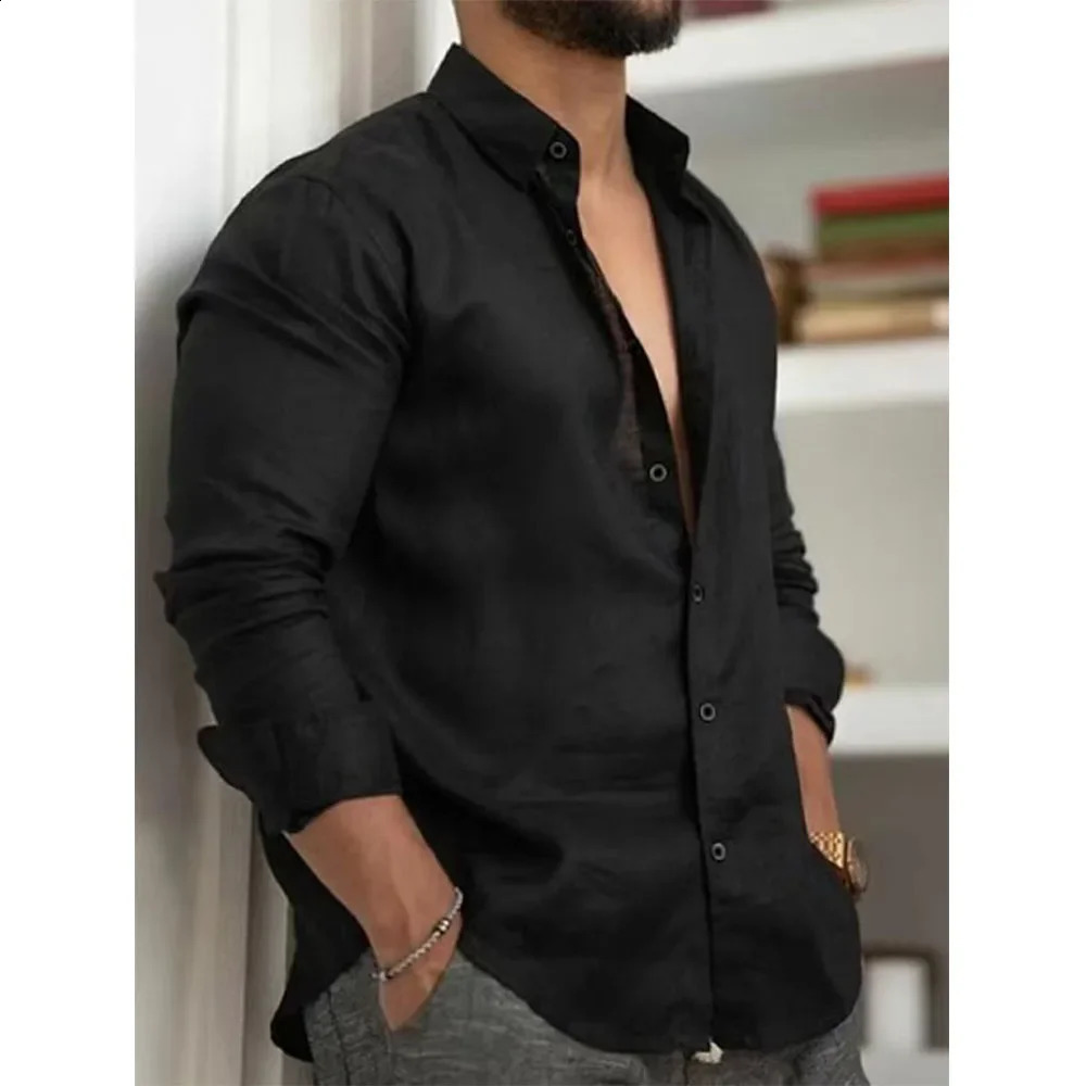 Mens cotton casual luggage shirt spring and summer lightweight long sleeved breathable Hawaiian collar mens top 250420
