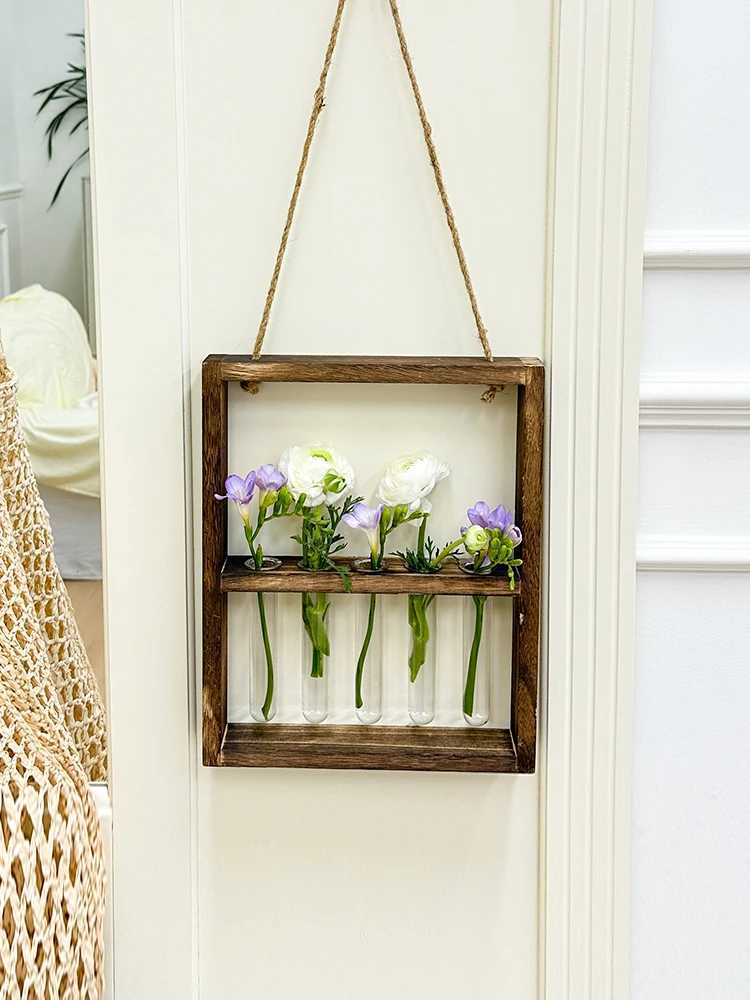 Fashionable Flower Arrangement Wooden Frame Vase Hanging Test Tube Propagation Hydroponic Plants Home Garden Wedding Decoration C251124