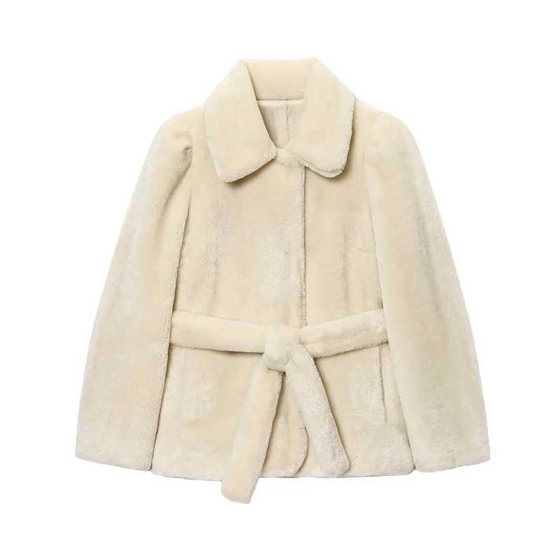 MUJER Faux Fur Plush Jacket Women Fluffy Demi-season Jackets for Women Warm Winter Womens Teddy Coats Belt New in Outerwears J251124
