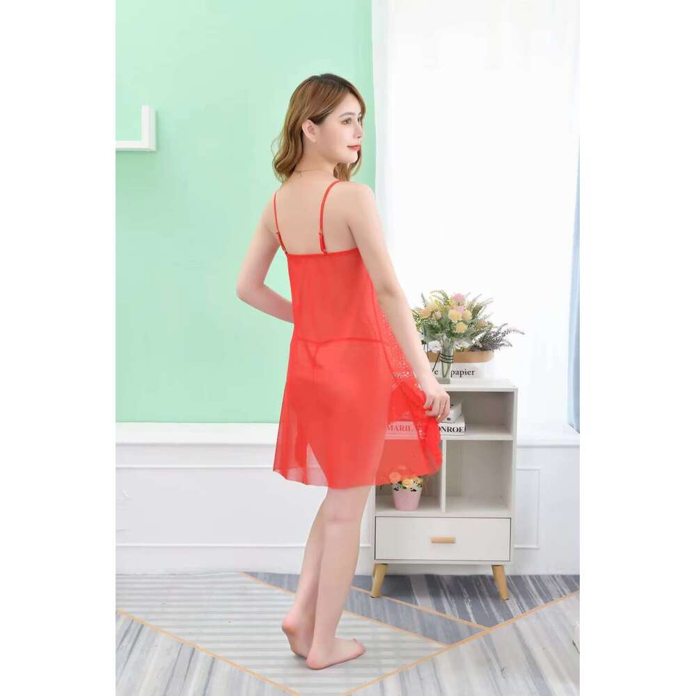 2024 Lingerie Female Summer Lace Transparent Sexy Suspender Thin Hot Adult Nightdress Temptation Pamas