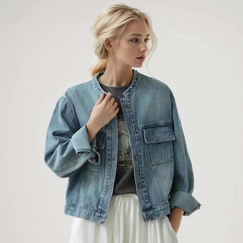 Designer Clothes Dimanaf Women Jacket Denim Button Solid Pockets Cardigan Female Loose Autumn Winter Short Coat