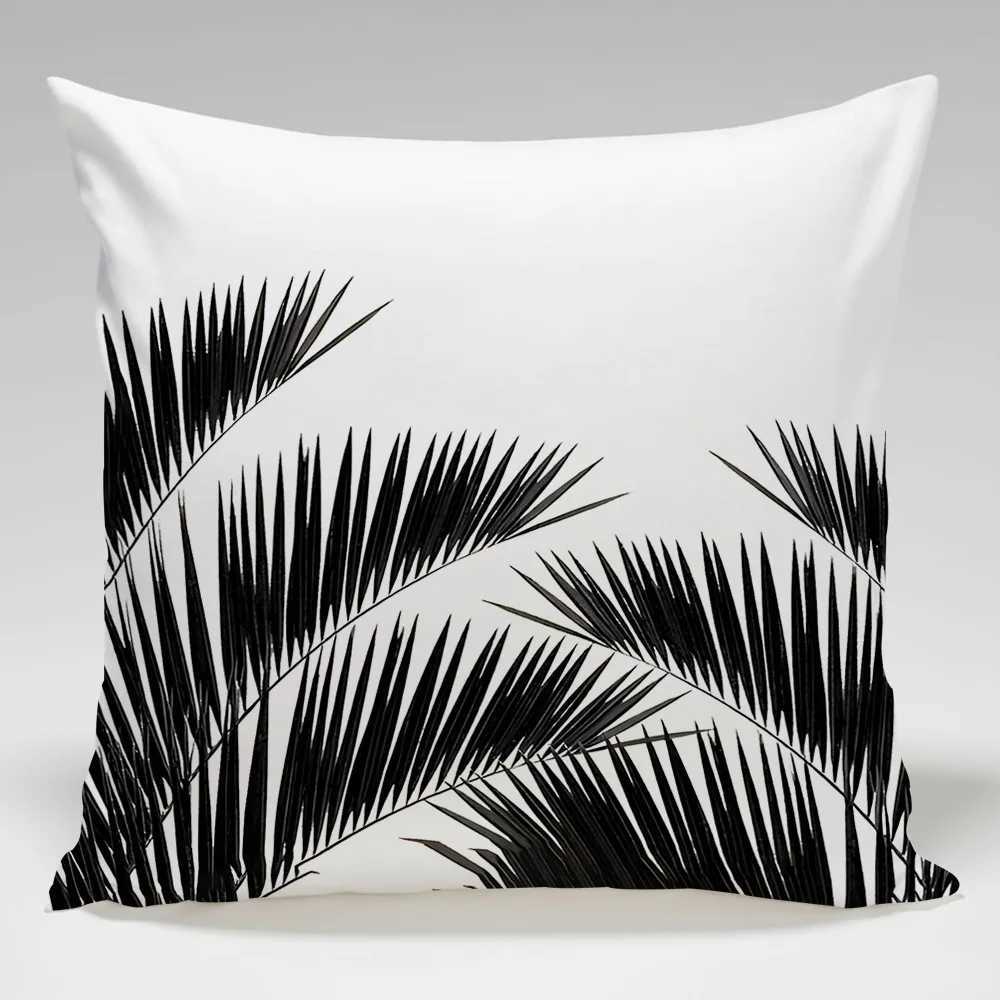 Black and white tropical plants throw pillow cover with short plush print for living room sofa decoration cushion cover G251124