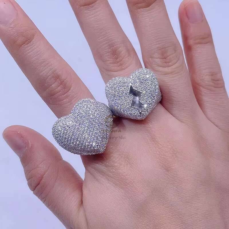 Hip Hop Men Fashion Rapper Jewelry Sterling Silver Vvs Moissanite Iced Out Broken Heart Ring