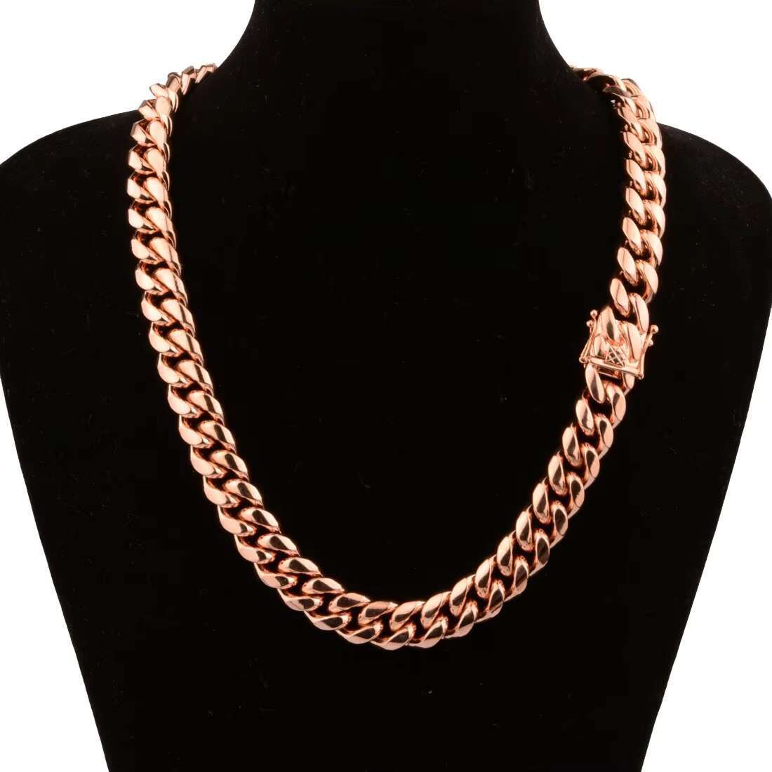 Wholesale Stainless Steel Mens Cuban Link Chain Necklace 14k Rose Gold Thick Miami Cuban Chain