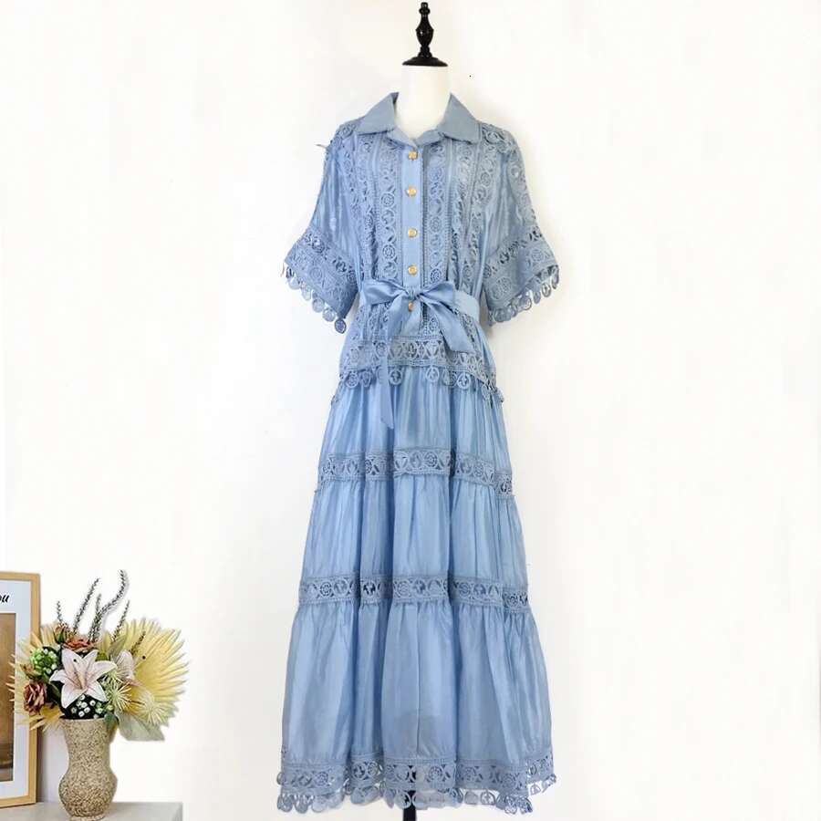 Long Maxi Dresses Shirt Women Summer Holiday Embroidery Crochet Hollow Out Evening Party Vestidos Loose Elegant Robe