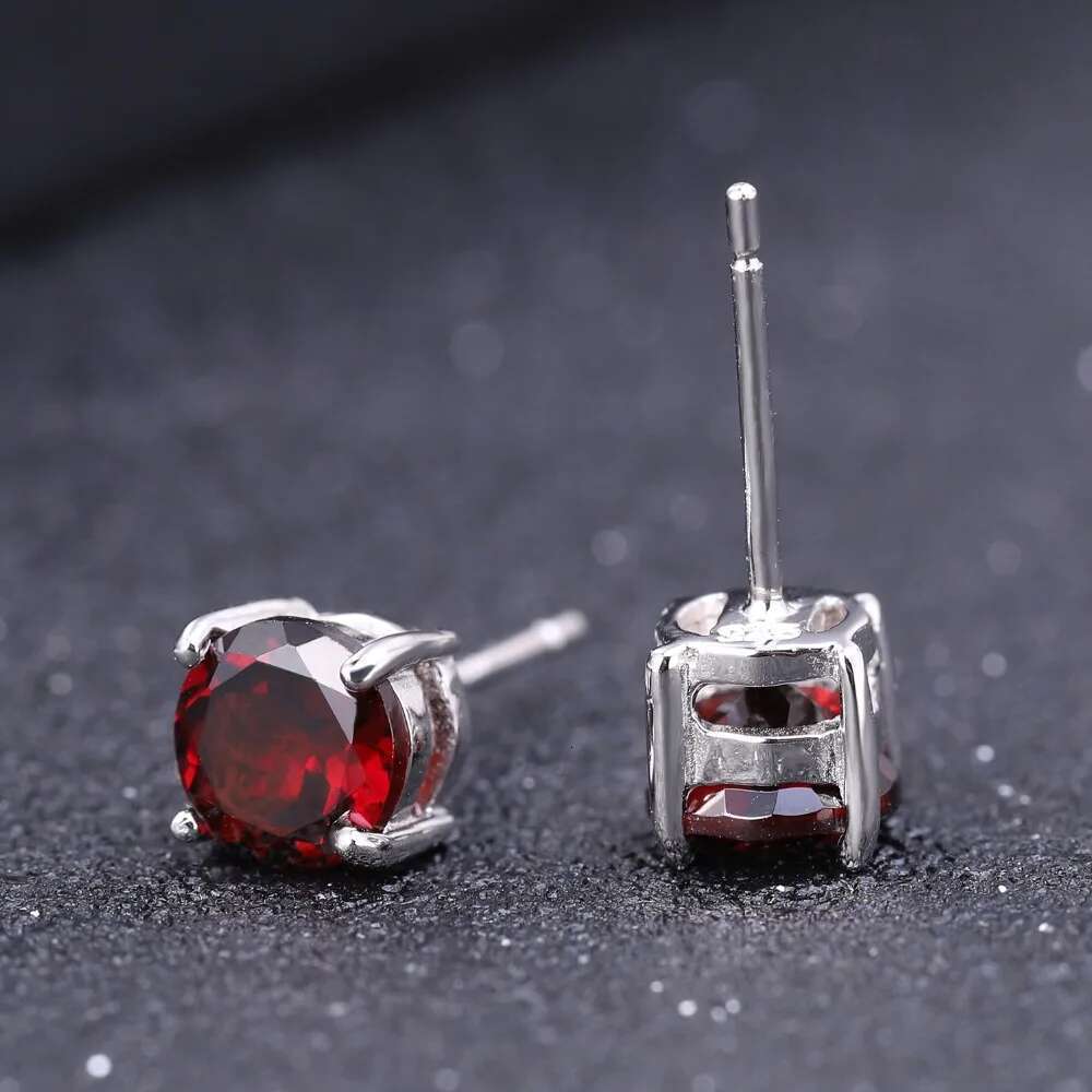 Gem's Ballet 5mm 1.28Ct Round Natural Red Garnet Gemstone Stud Earrings Genuine Sterling Sier Fashion Jewelry for Women