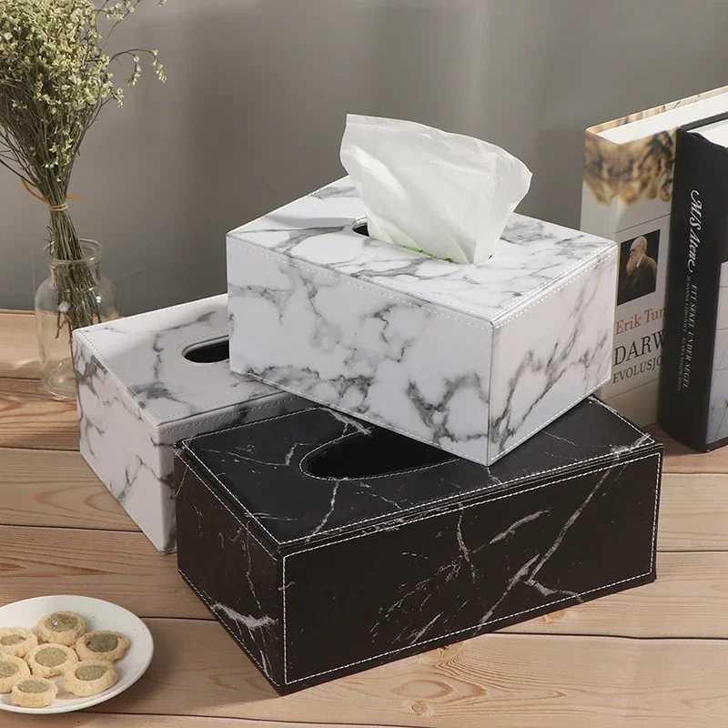 Perfect Modern Marble Rectangle Faux Leather Tissue Box Napkin Toilet Paper Holder Case Dispenser Home DecoratioM251124