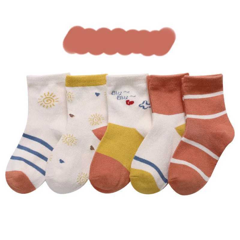 5 Pairs/Lot Autumn Winter High Elastic Simple Children Socks Korean Cotton Stripes Solid Color Alphabet Boys Girls Socks 1-12 Y G251124