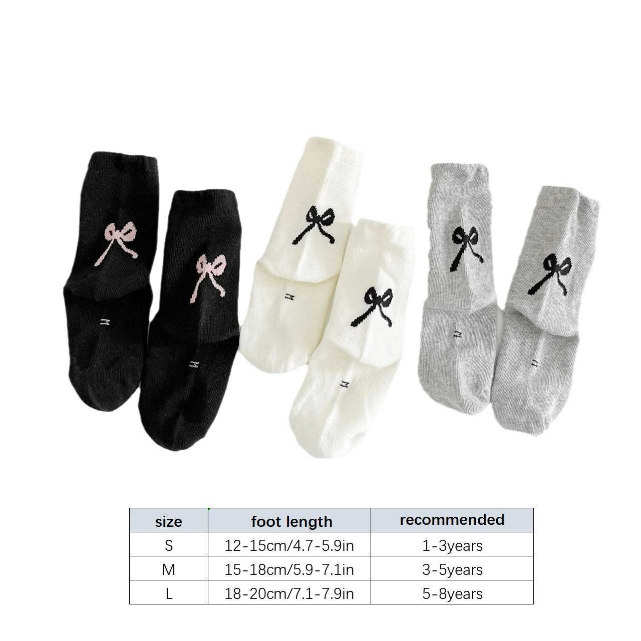 3 Pairs Autumn Winter New Socks for Girl Korean Cute Bow Middle Tube Socks Solid Color Cotton Warm Kids Socks 1-8 Years G251124