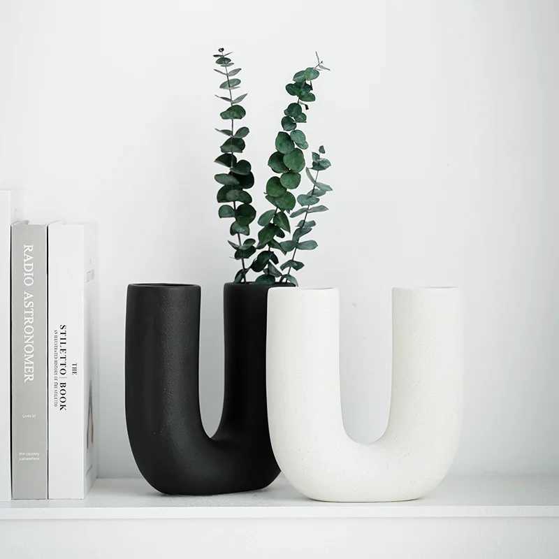 U Shape Ceramic Vase for Fresh Flower Pampas Grass Home Decoration Table Centerpiece Kitchen Bathroom Decor Living Room C251124