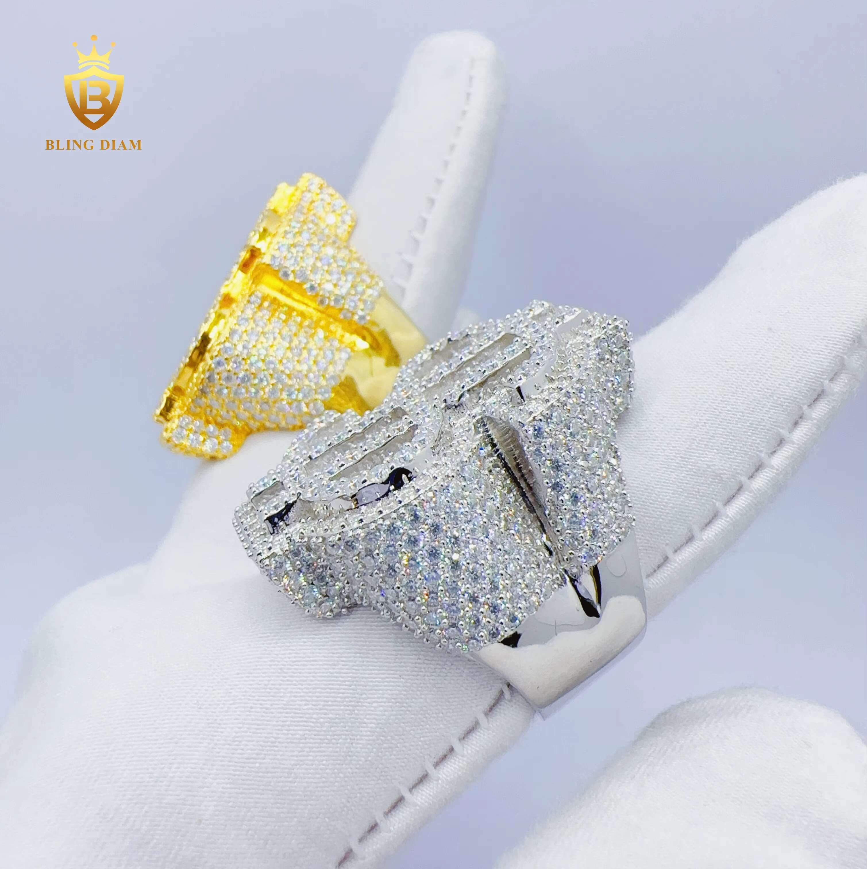Blingdiam Jewelry Custom Hip Hop Ring 925 Sterling Silver VVS Moissanite Dollar Design Ring for Men