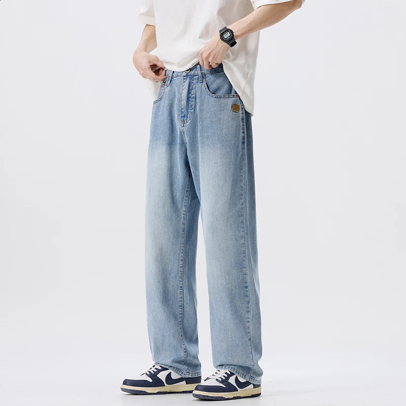 Summer mens loose straight leg jeans slim fit resistant comfortable and cool mens pants 250423