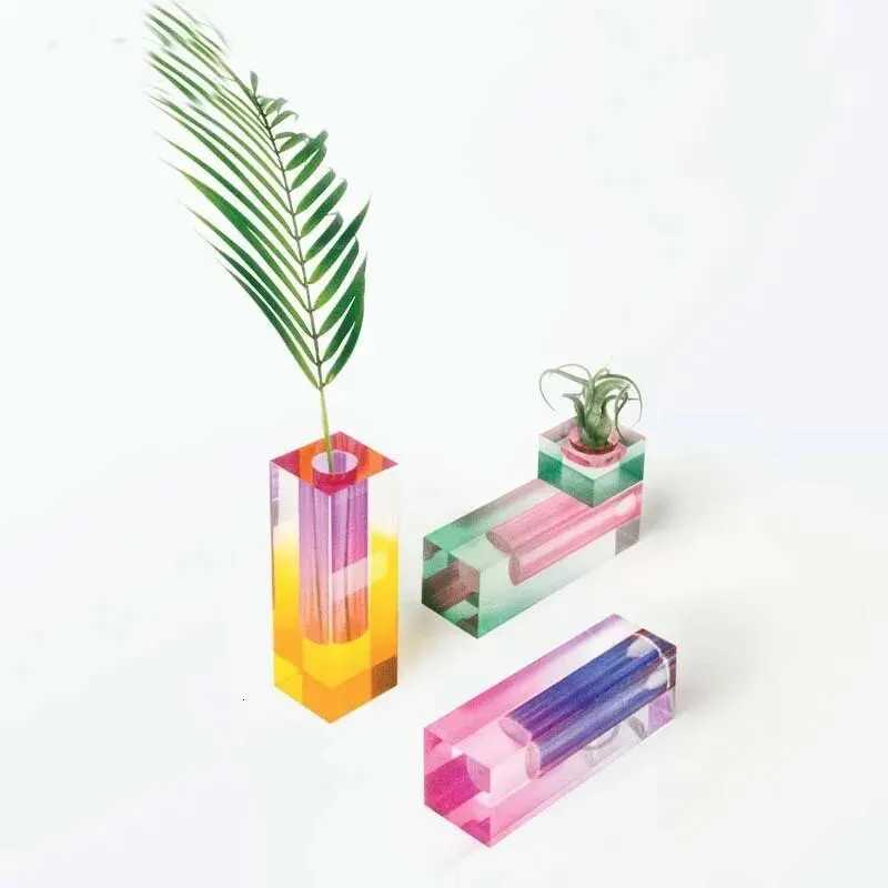 Nordic Modern Rainbow Pillar Bud Vase Aesthetic Glass Vases Luxury Acrylic Crystal Flowers Container Living Room Home Decor C251124