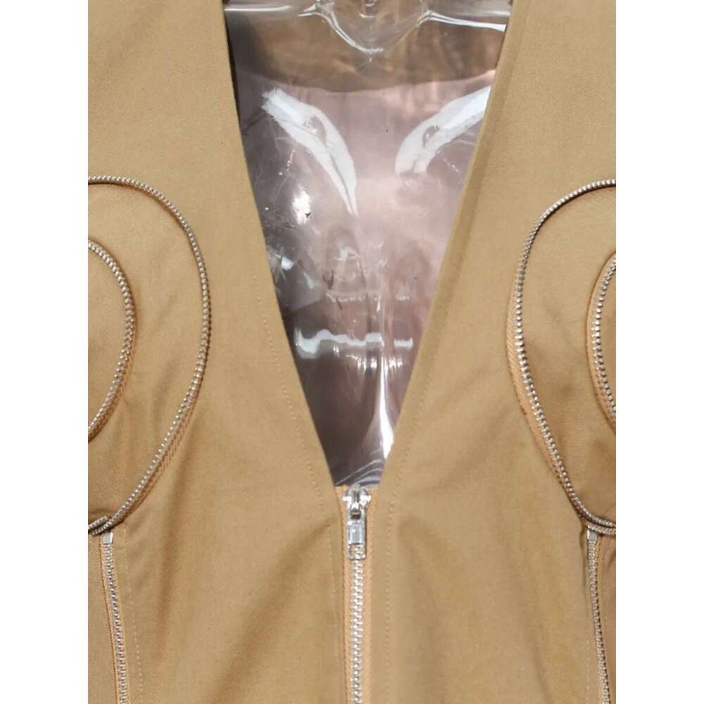 TWOTWINSTYLE Solid Spliced Zipper Chic Jackets For Women V Neck Sleeve Tunic Split Minimalist Long Coats Female Fashion New