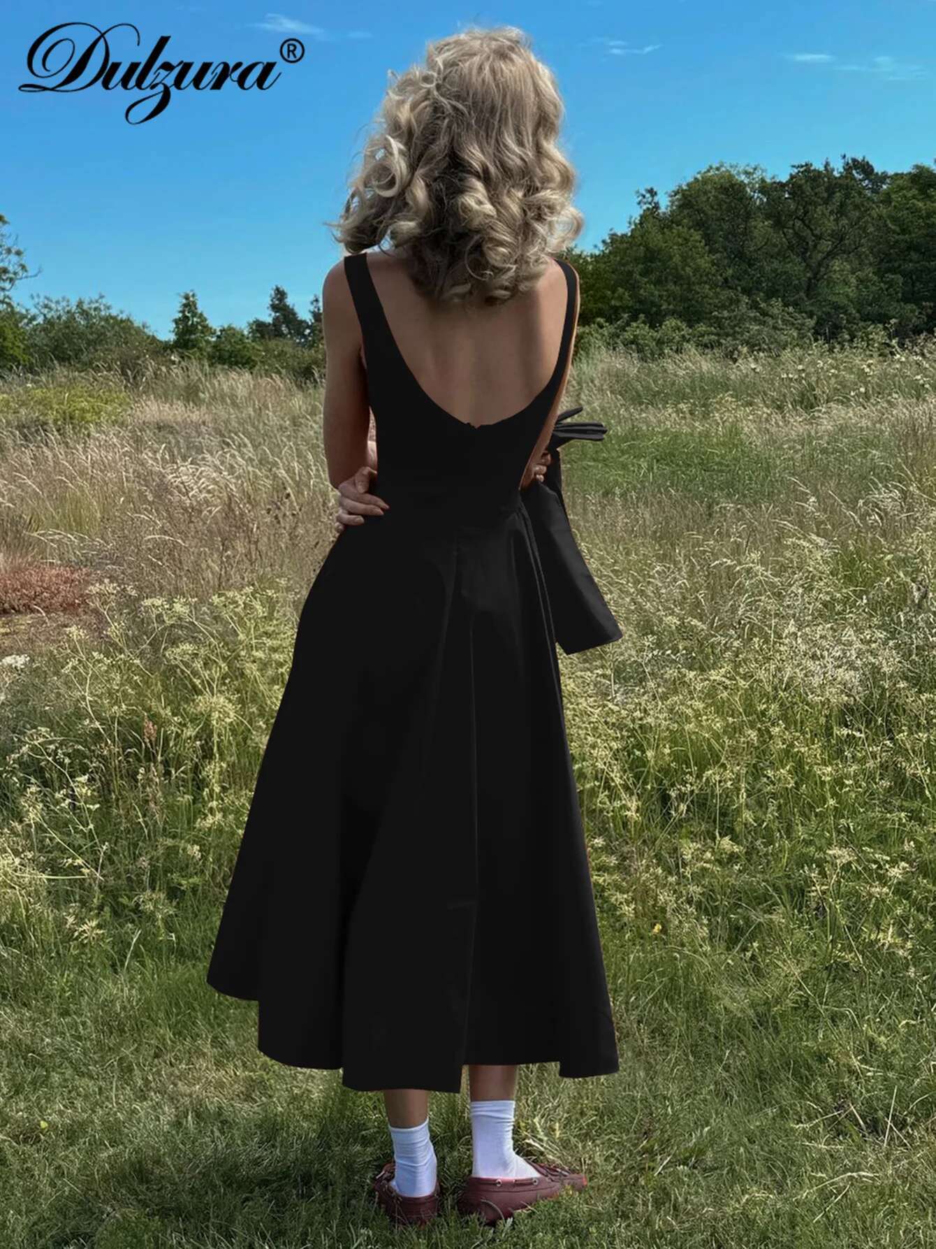 Dulzura Sexy Elegant Midi Dress Backless Solid Ruched Women Dresses Lady Evening Party Birthday Club Summer Y2k Clothes