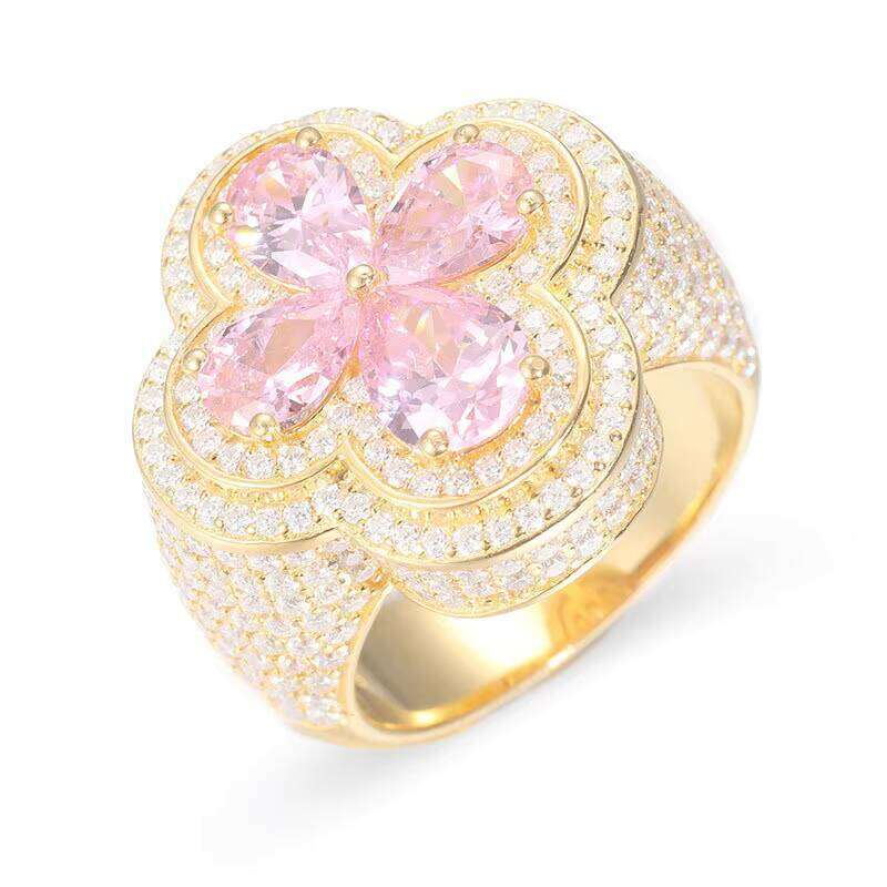Pass VVS Moissanite Tester S925 Sterling Silver Red Flower Design Iced Out VVS Silicon Stone Men's Ring and GRA Rapper Hip Hop Jewelry d4
