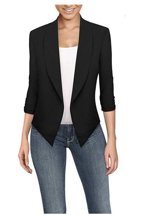 2019 new spring and summer long sleeve solid color cardigan irregular hem Blazer