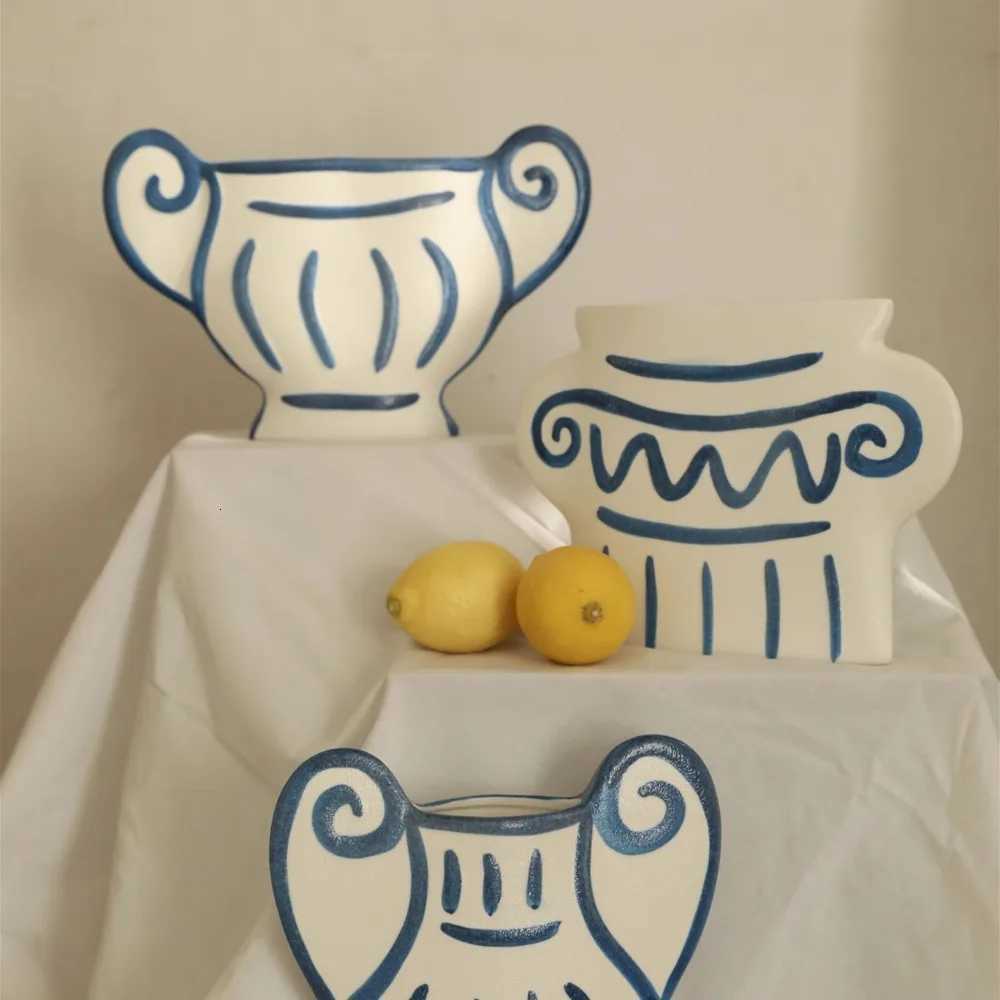 Nordic Ins Hand-painted Striped Shape Ceramic Vase Ornaments Living Room Bedroom Flower Arrangement Art Vases Wedding Decoration C251124