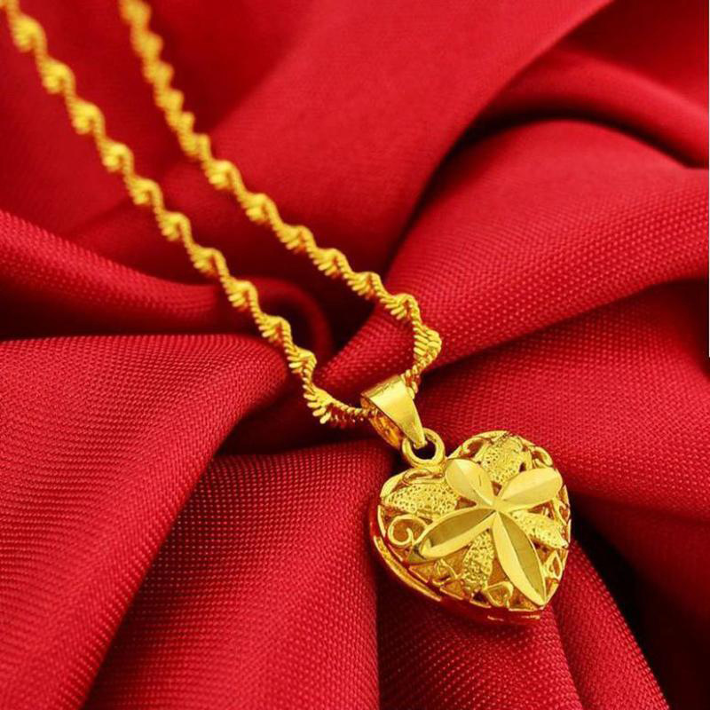 Vietnamese sand gold and prosperity flower pendant necklace, water drop pendant necklace, water wave chain