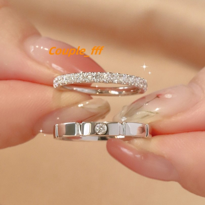 S925 Sterling Silver Sparkling Niche Couple Wedding Ring Moissanite Diamond Ring Female Versatile Pair of Rings
