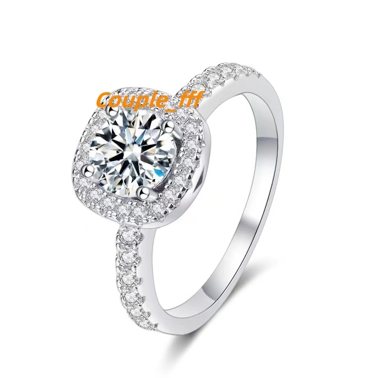 925 Sterling Silver Square Bag Moissanite Ring Elegant Jewelry Gift
